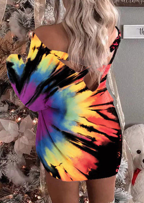 

Reverse Tie Dye Rainbow Criss-Cross Open Back Mini Dress, Multicolor, 514127