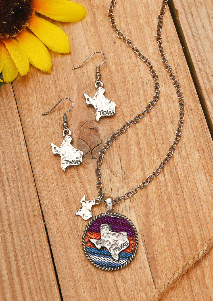 

Vintage Texas Serape Striped Necklace And Earrings Set, Silver, 513728