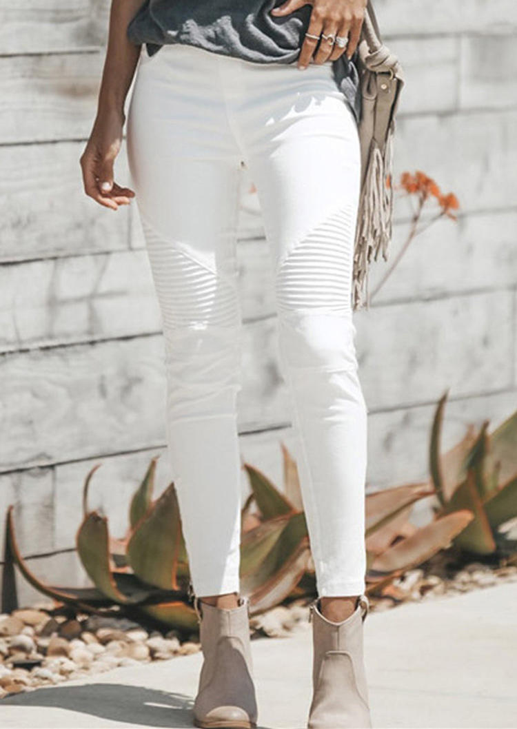 

Ruched Elastic Waist Denim Jeans - White, 514038