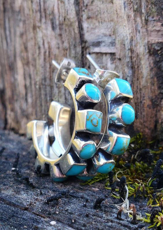 

Bohemian Turquoise Stud Earings, Cyan, 514119