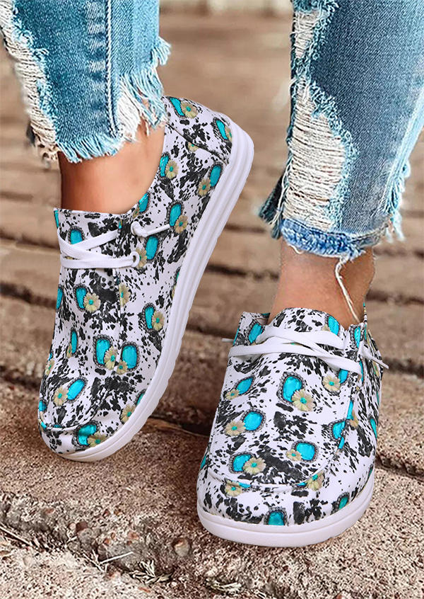 

Western Turquoise Tie Round Toe Flat Sneakers, Multicolor, 514129