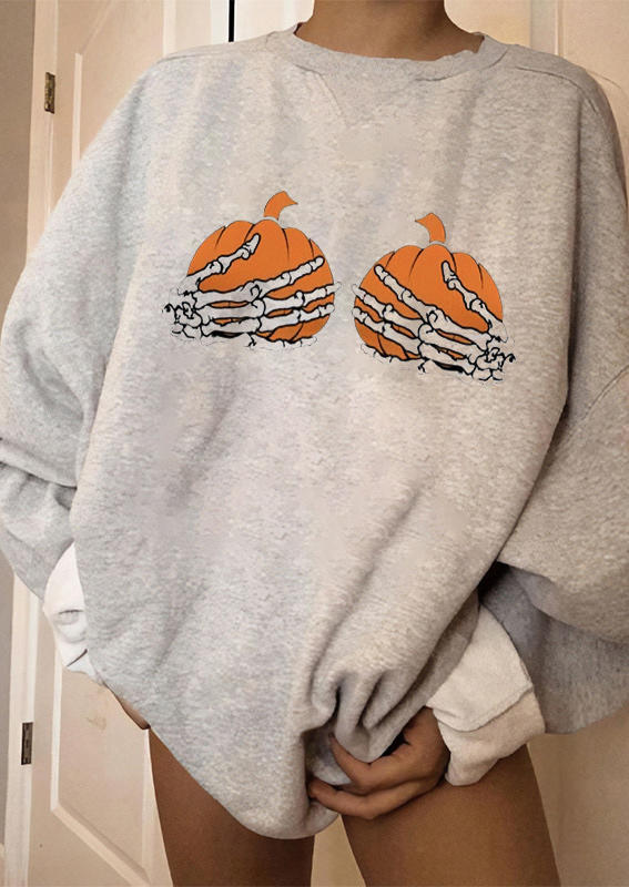 

Halloween Pumpkin Skeleton Hand Pullover Sweatshirt - Gray, 514224