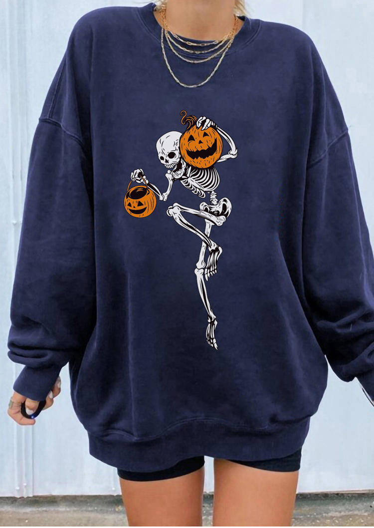 

Pumpkin Skeleton Sweatshirt - Navy Blue, 514225