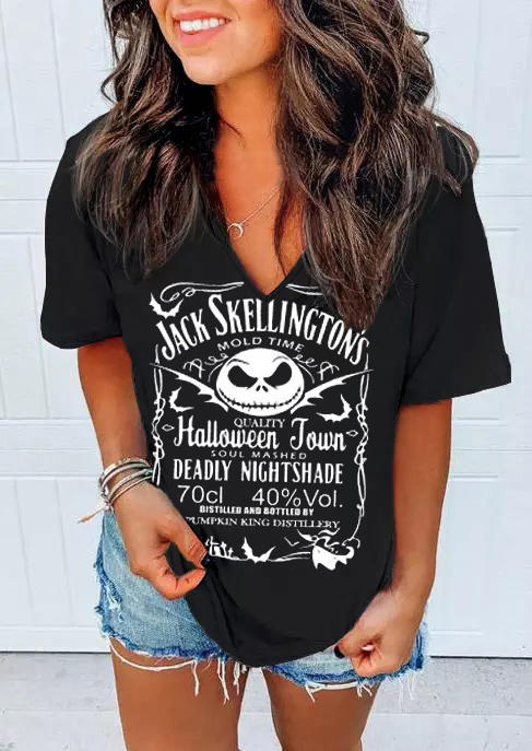 

Halloween Jack Skellington' Brewery V-Neck T-Shirt Tee - Black, 513483