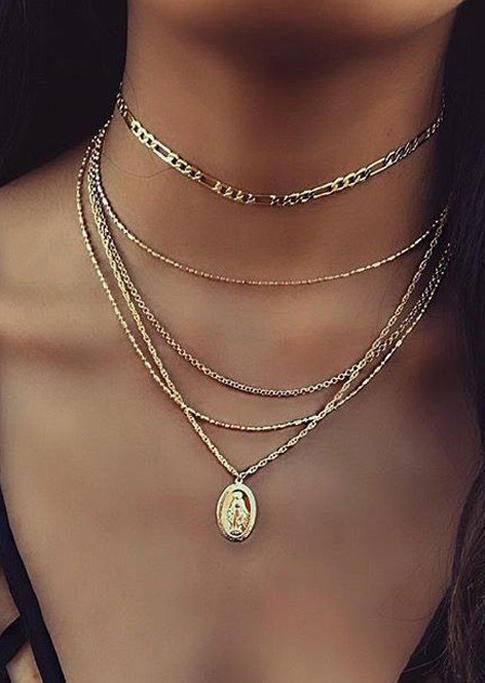 

Virgin Mary Multi-Layered Pendant Necklace, Gold, 513962