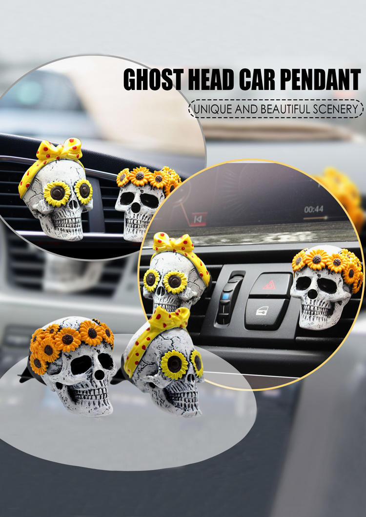 

2Pcs Sunflower Skull Head Aromatherapy Car Air Outlet Interior Pendant, Multicolor, 513978