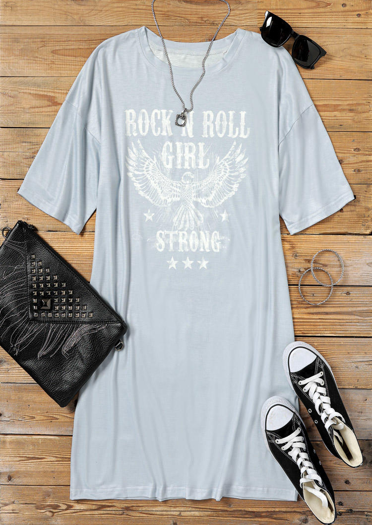 Rock N Roll Girl Strong Eagle Mini Dress - Light Grey