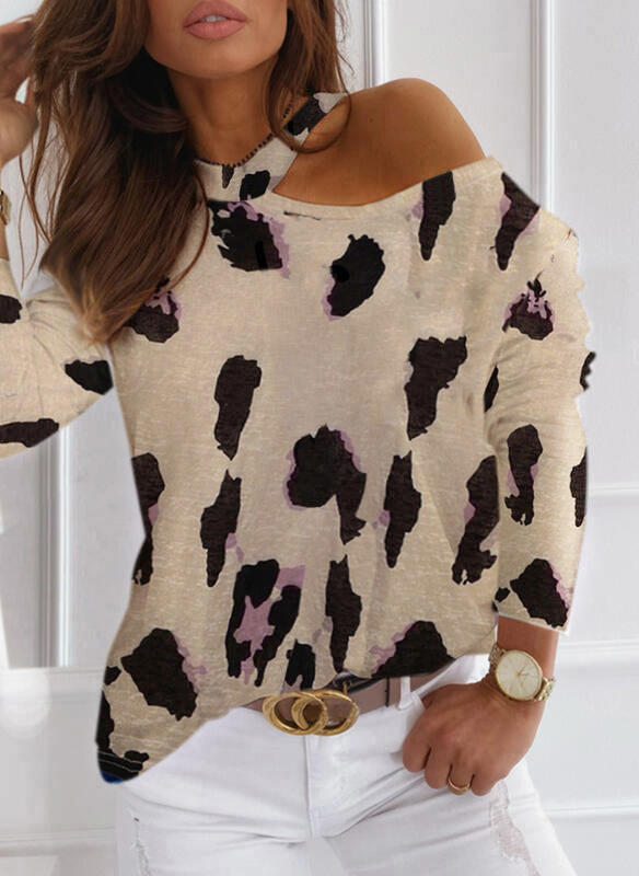 

Leopard One Sided Cold Shoulder Blouse, Multicolor, 514130