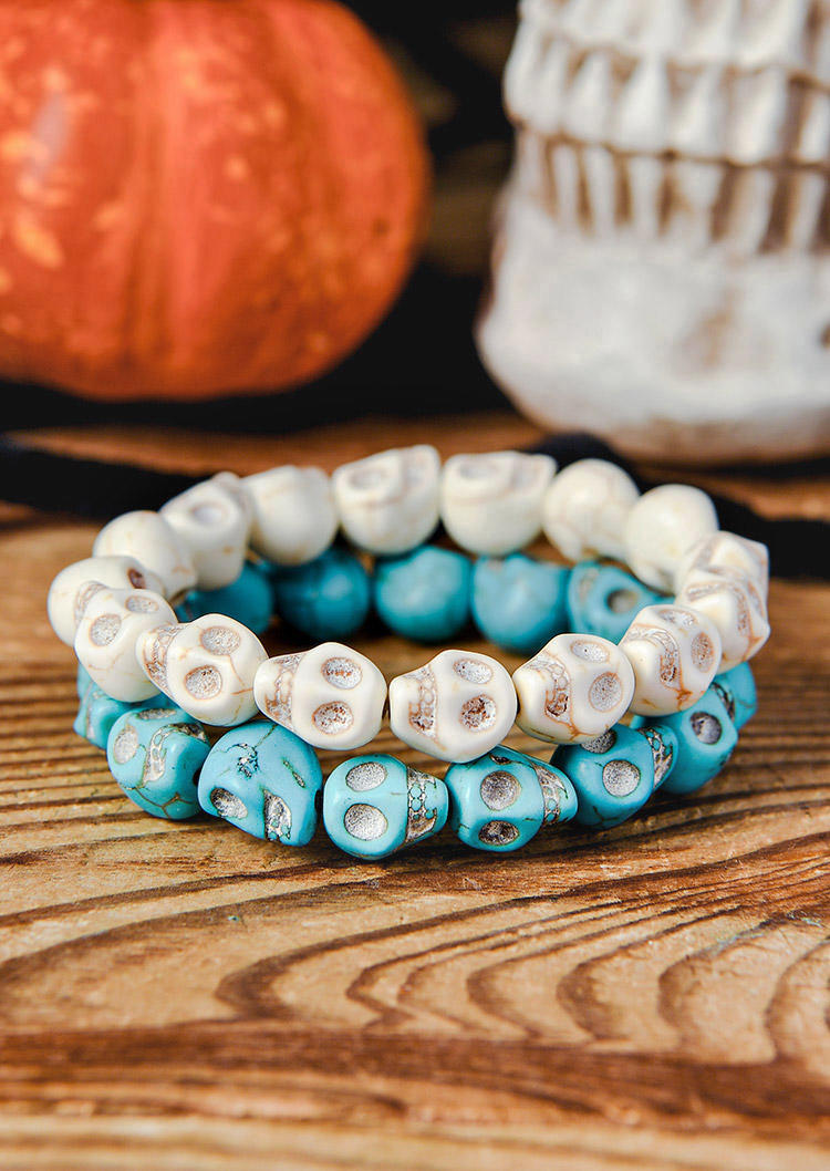 

2Pcs Halloween Synthetic Turquoise Skull Bracelet Set, Multicolor, 514212