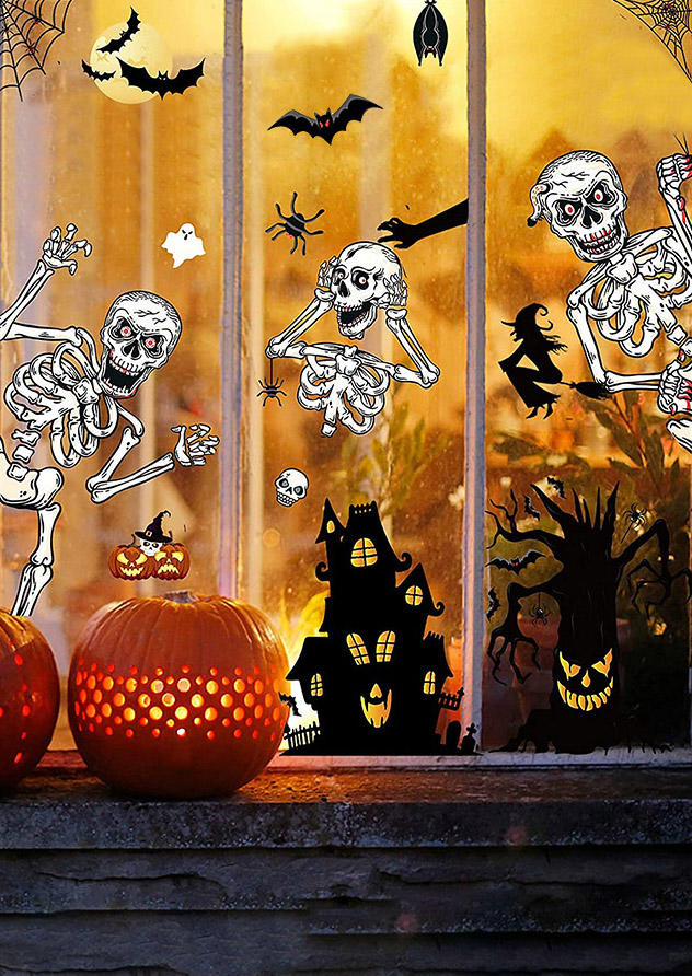 

Halloween Haunted House Skull Bat Wall Decal Sticker, Multicolor, 514287