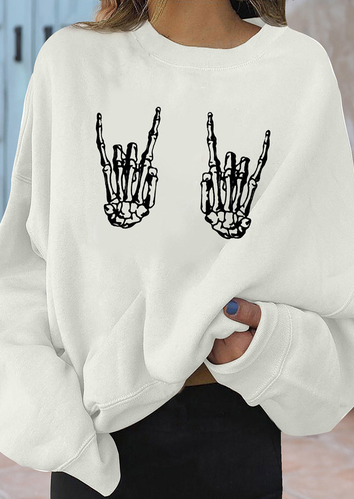 

Halloween Skeleton Hand Long Sleeve Sweatshirt - White, 514381