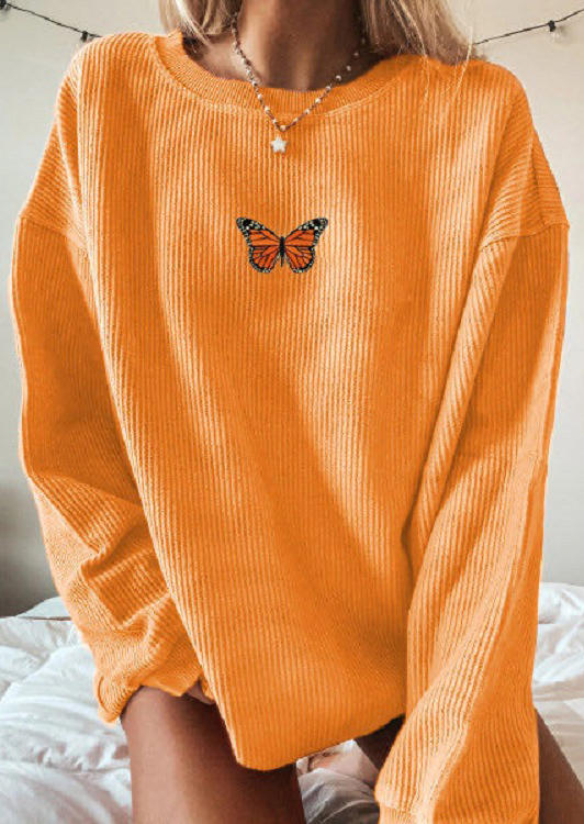 

Butterfly O-Neck Pullover Sweatshirt - Orange, 514392