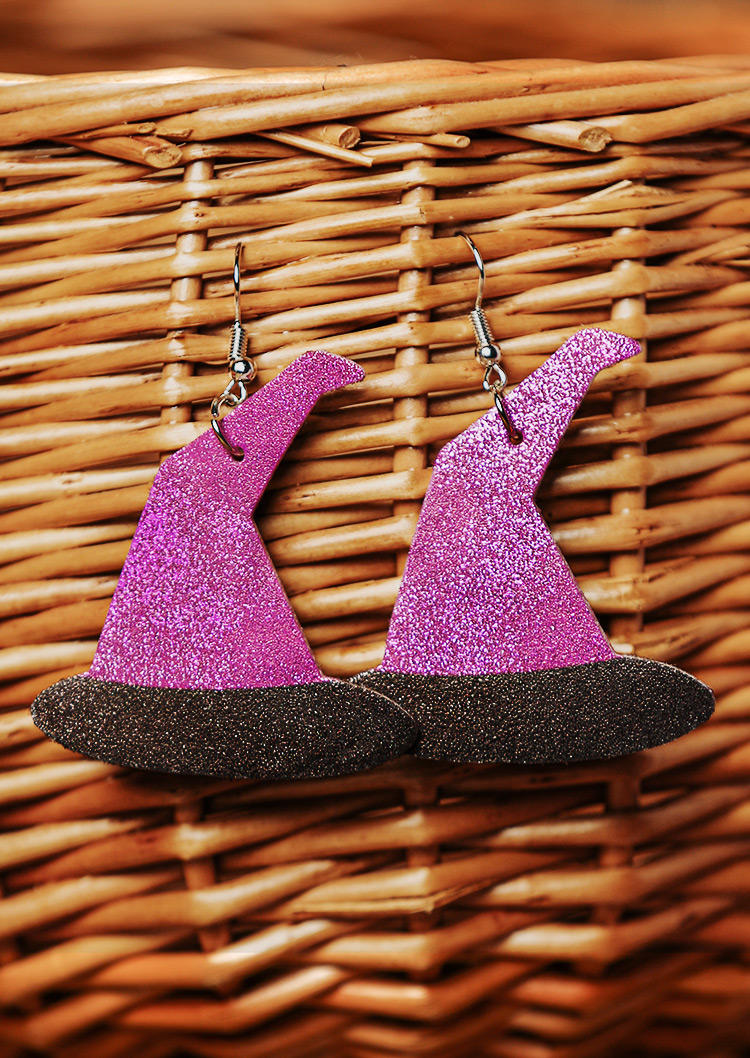 

Halloween Pumpkin Witch Hat PU Leather Earrings, Purple, 481184
