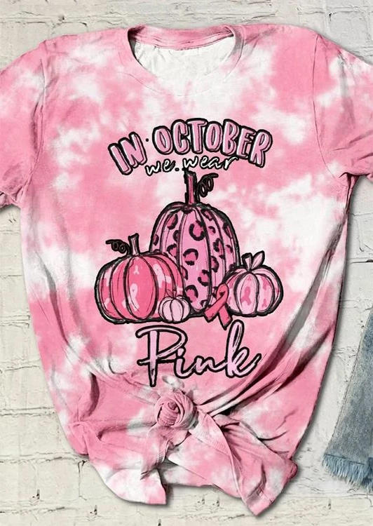 

Leopard Pumpkin In October We Wear Pink T-Shirt Tee - Pink, 514464