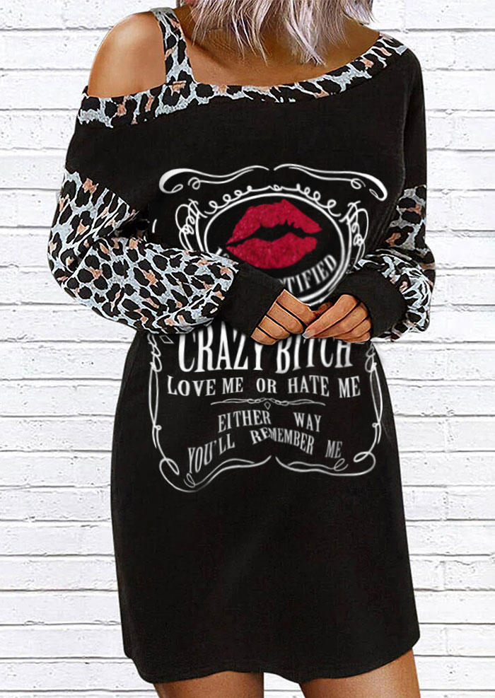 

Crazy Bitch Love Me Or Hate Me Lips Leopard Mini Dress - Black, 514469