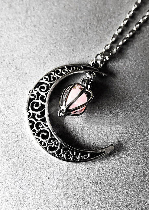 

Crescent Moon Glow Bead Necklace, Pink, 454735