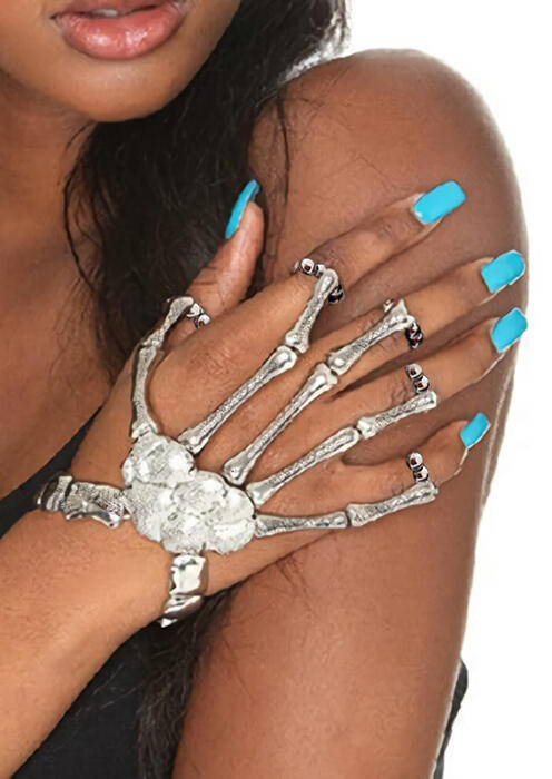 

Halloween Skull Skeleton Hand Bracelet, Silver, 480175