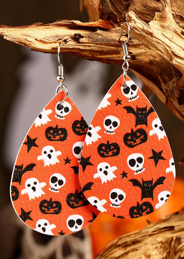 Halloween Pumpkin Skull Star Water Drop Leather Earrings