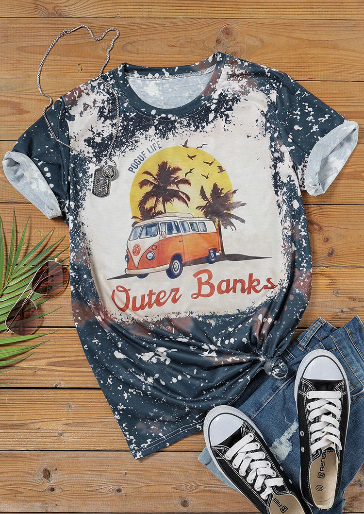 Kaufen Pogue Life Outer Banks Palm Tree Bus Bleached T-Shirt Tee. Bild