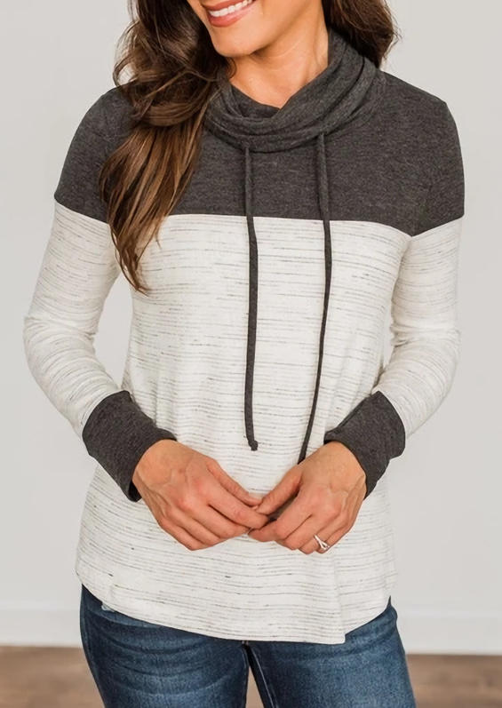 

Color Block Cowl Neck Drawstring Sweatshirt, Multicolor, 514330