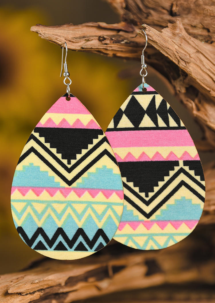 

Geometric Wooden Water Drop Earrings, Black, 514453
