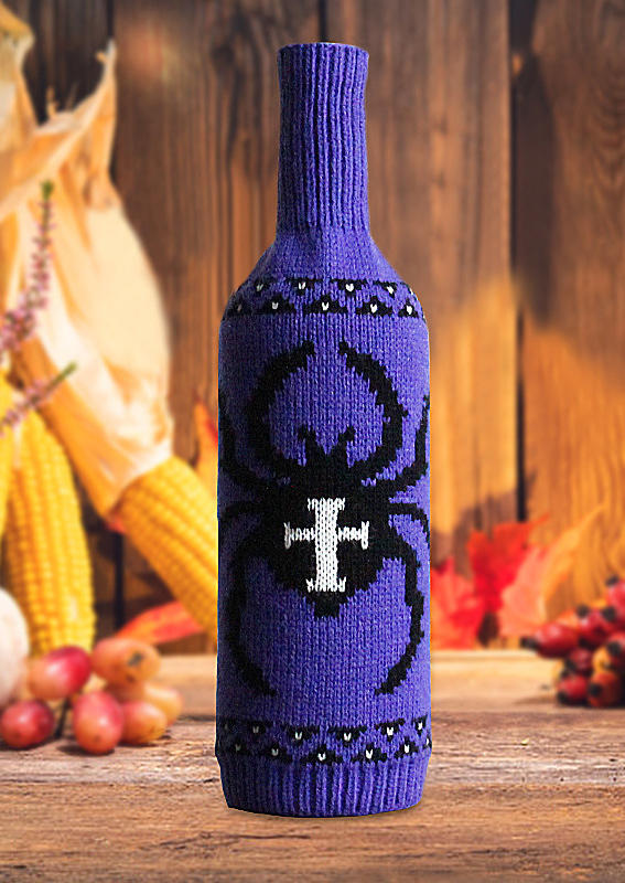 

Halloween Skull Pumpkin Face Spider Wine Bottle Cover, Purple, 514484