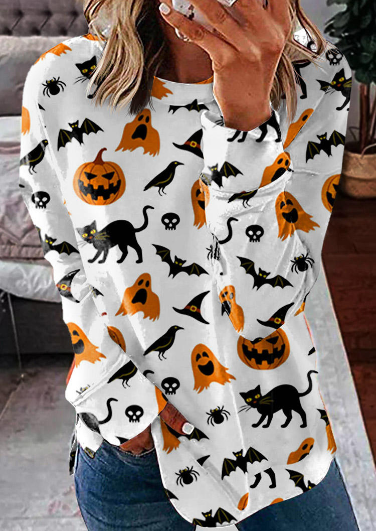 

Halloween Pumpkin Bat Skull Long Sleeve Sweatshirt - White, 514638