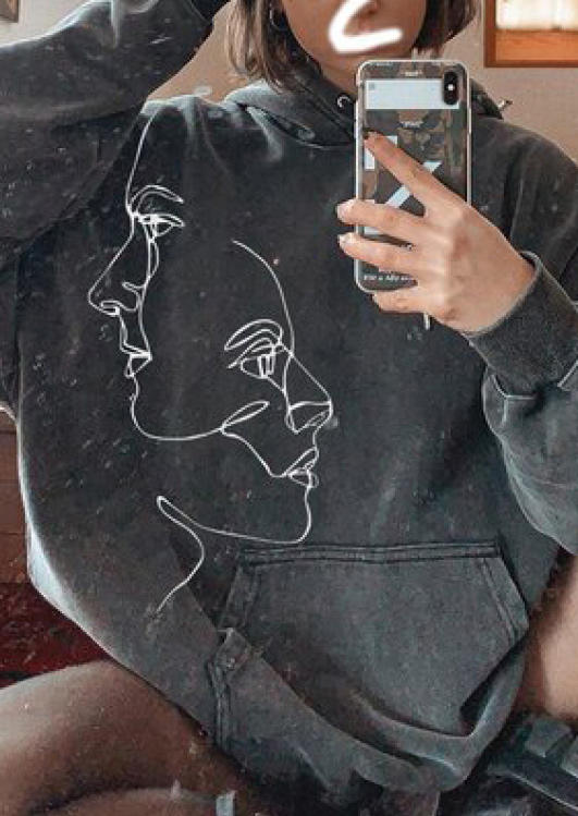 

Vintage Abstract Face Long Sleeve Sweatshirt - Dark Grey, FZ004118