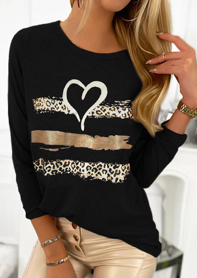 

Leopard Heart Long Sleeve T-Shirt Tee - Black, 514006