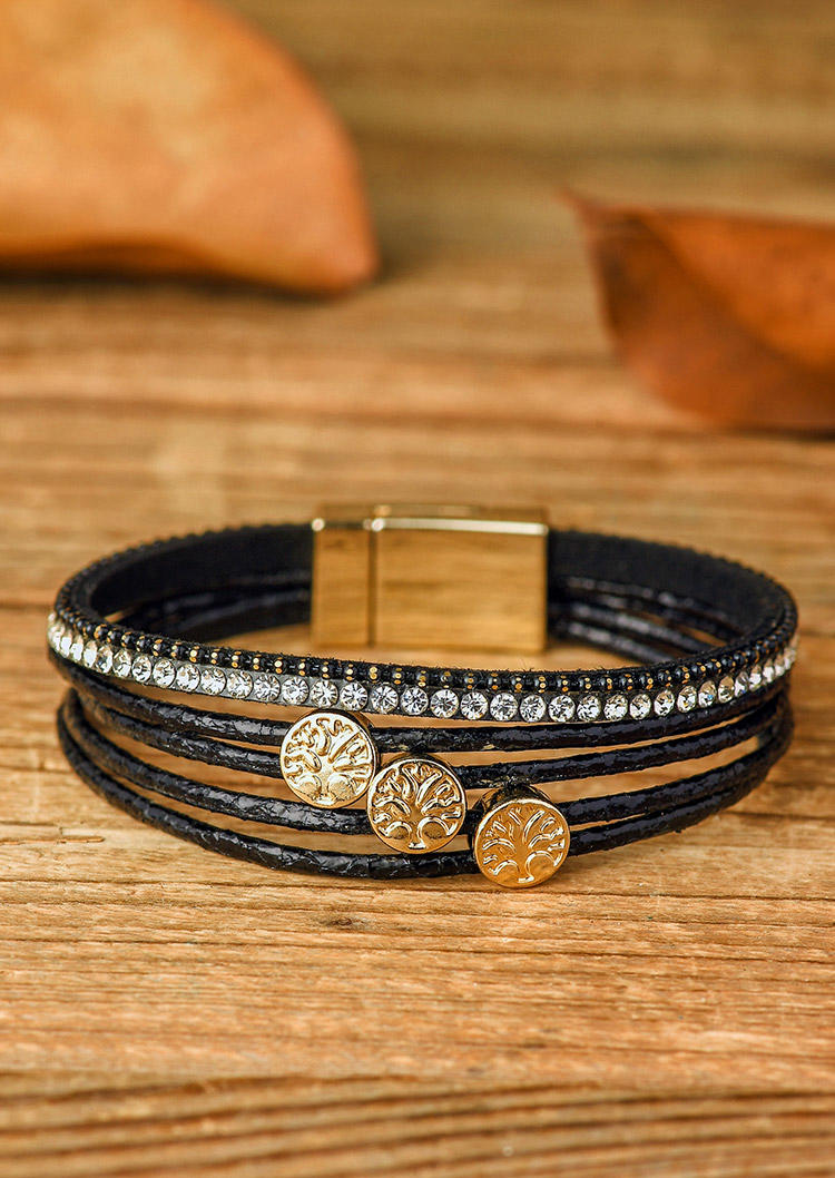 

Tree Of Life Rhinestone Magnetic Buckle Bracelet, Black, 514440