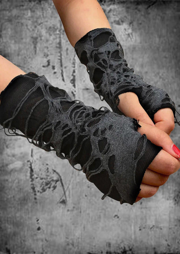 

Halloween Ripped Hole Fingerless Gloves - Black, 514461