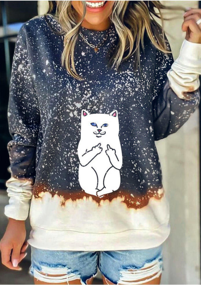 

Cat Bleached Long Sleeve Sweatshirt - Deep Blue, 514644