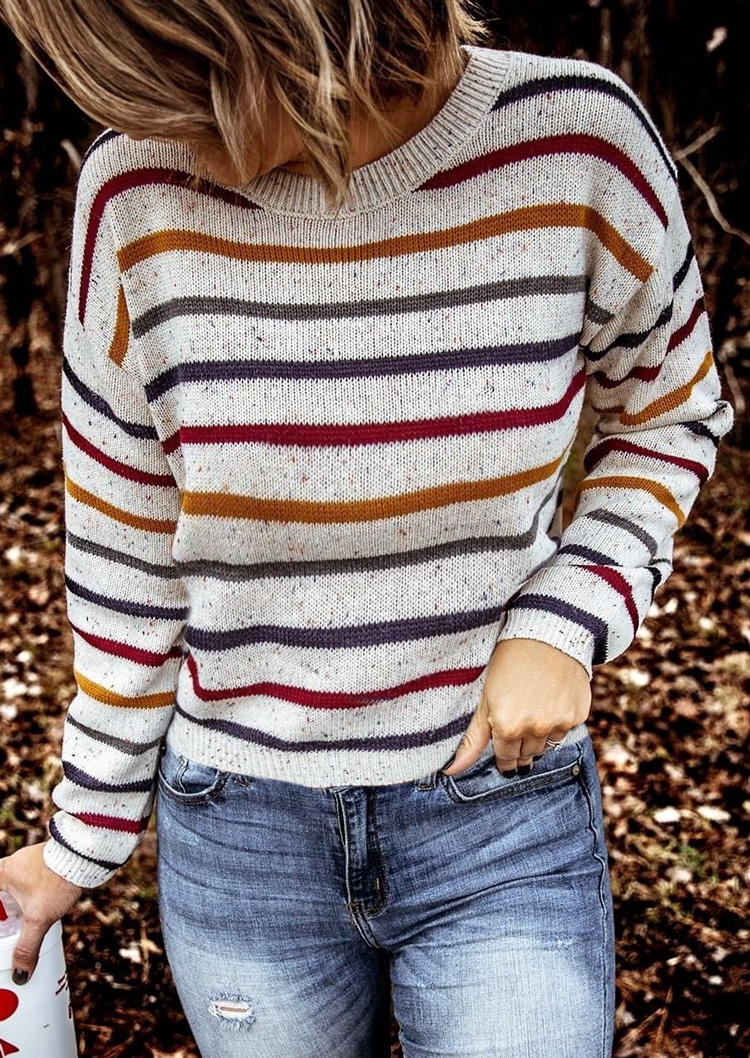 

Coloful Striped O-Neck Long Sleeve Sweater, Multicolor, 514790