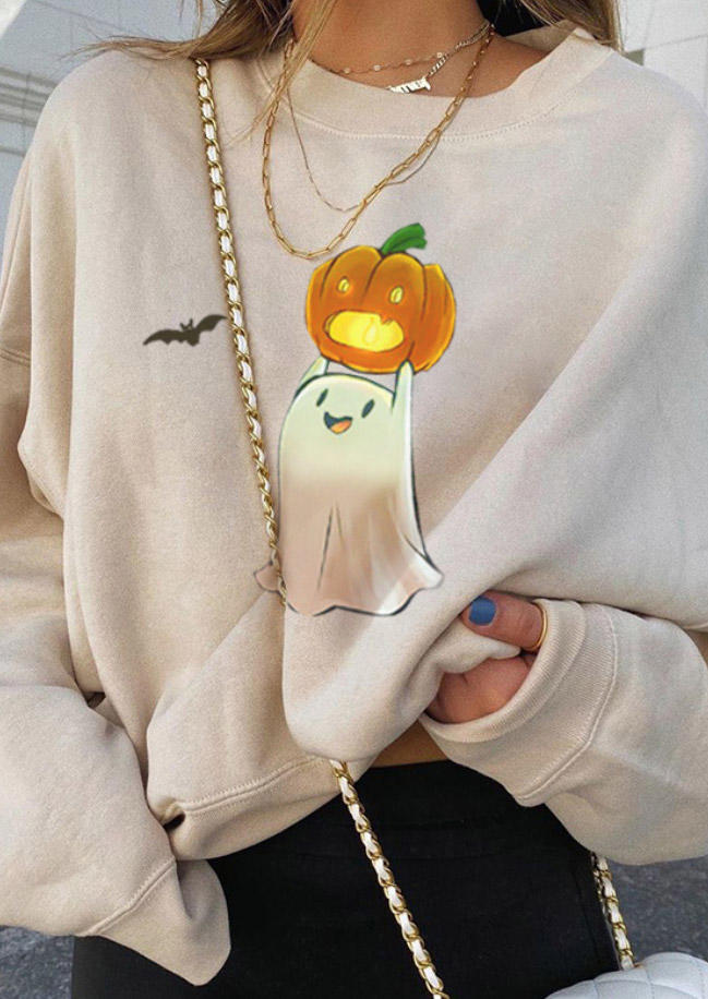

Halloween Pumpkin Ghost Pullover Sweatshirt - Beige, 514820