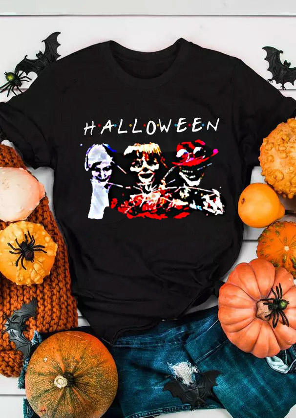 

Halloween Graphic O-Neck T-Shirt Tee - Black, 514836