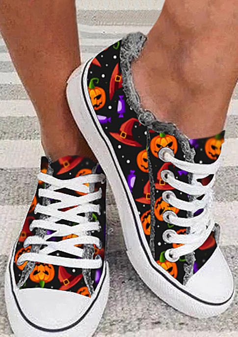 

Halloween Pumpkin Face Lace Up Sneakers, Multicolor, 514838