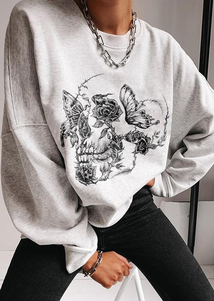 

Halloween Skeleton Butterfly Floral Sweatshirt - Light Grey, 514878