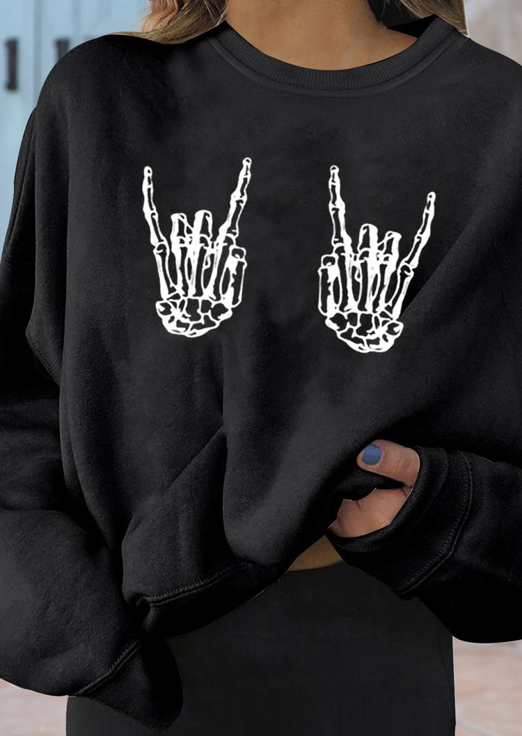 Skeleton Hand Long Sleeve Sweatshirt - Black