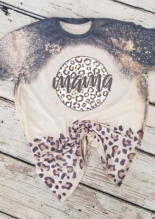 

Leopard Mama Bleached O-Neck T-Shirt Tee, Multicolor, 514924