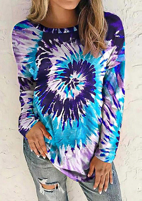 

Swirl Tie Dye Long Sleeve O-Neck Blouse, Multicolor, 513451