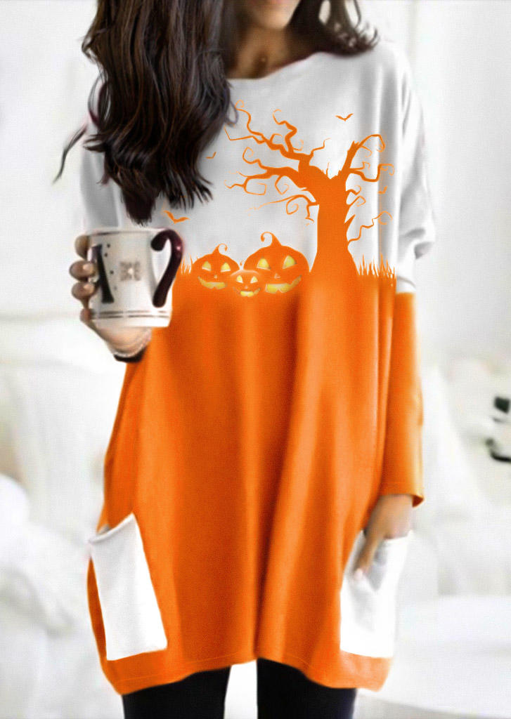 

Halloween Pumpkin Face Pocket Mini Dress - Orange, 513686