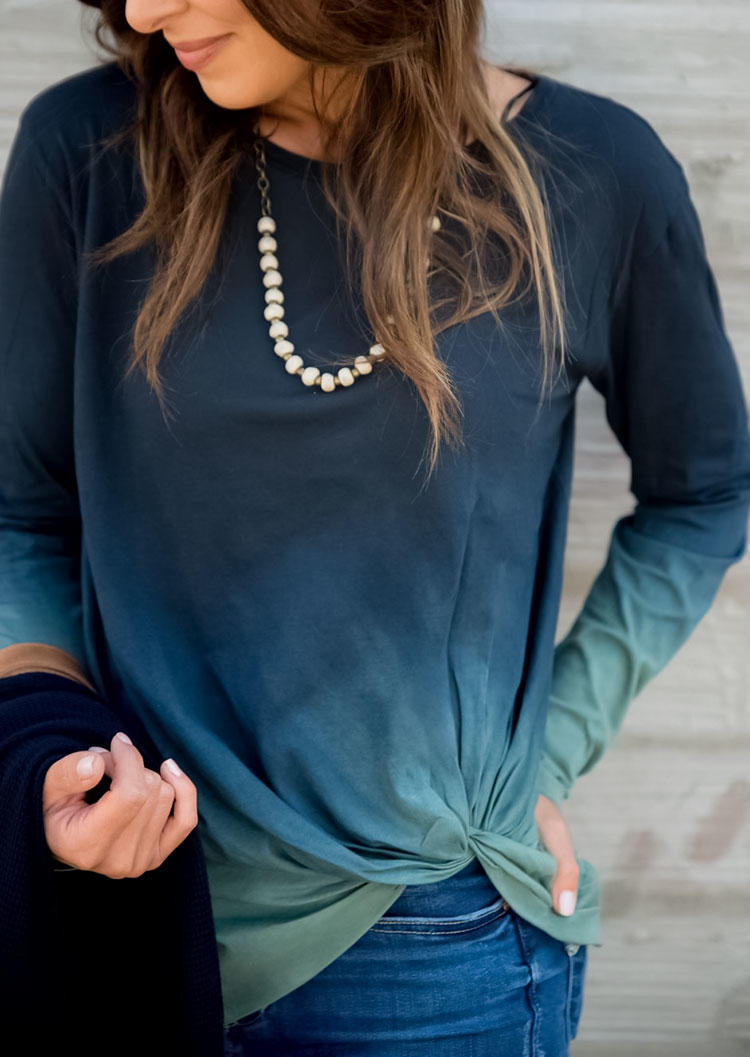 

Gradient Twist Long Sleeve Blouse - Cyan, 514051