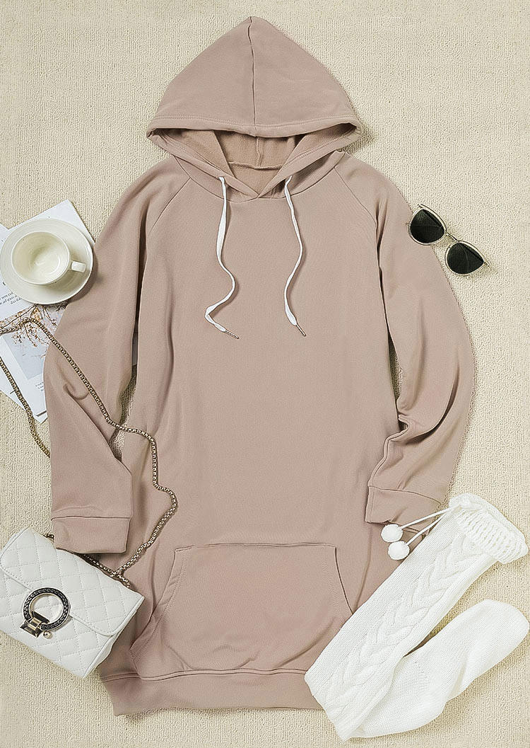 Drawstring Kangaroo Pocket Slit Long Sleeve Hoodie - Cameo Brown