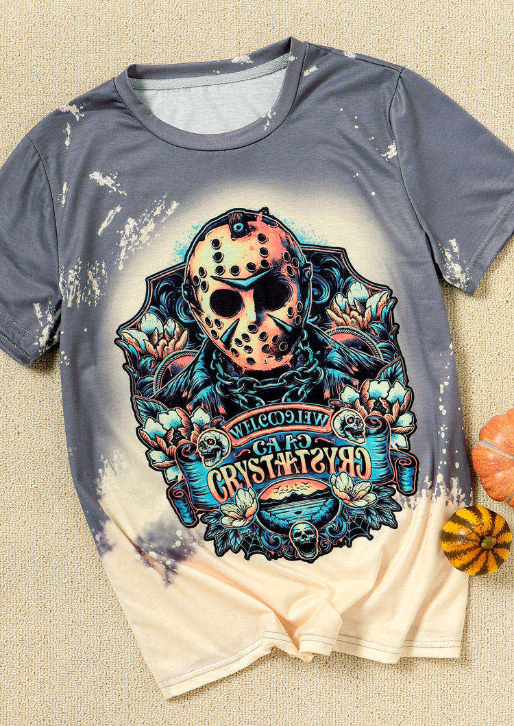 

Halloween Welcome To Camp Crystal Lake Bleached T-Shirt Tee, Multicolor, 514630