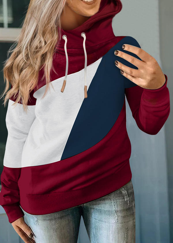 

Color Block Long Sleeve Pullover Hoodie - Red, 514632