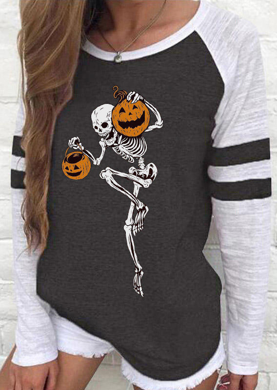 

Skeleton Pumpkin Face T-Shirt Tee - Dark Grey, 514637