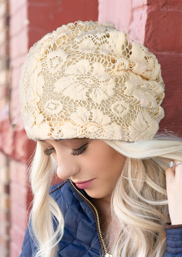 

Lace Floral Hollow Out Bonnet Beanie Hat, Beige, 514660