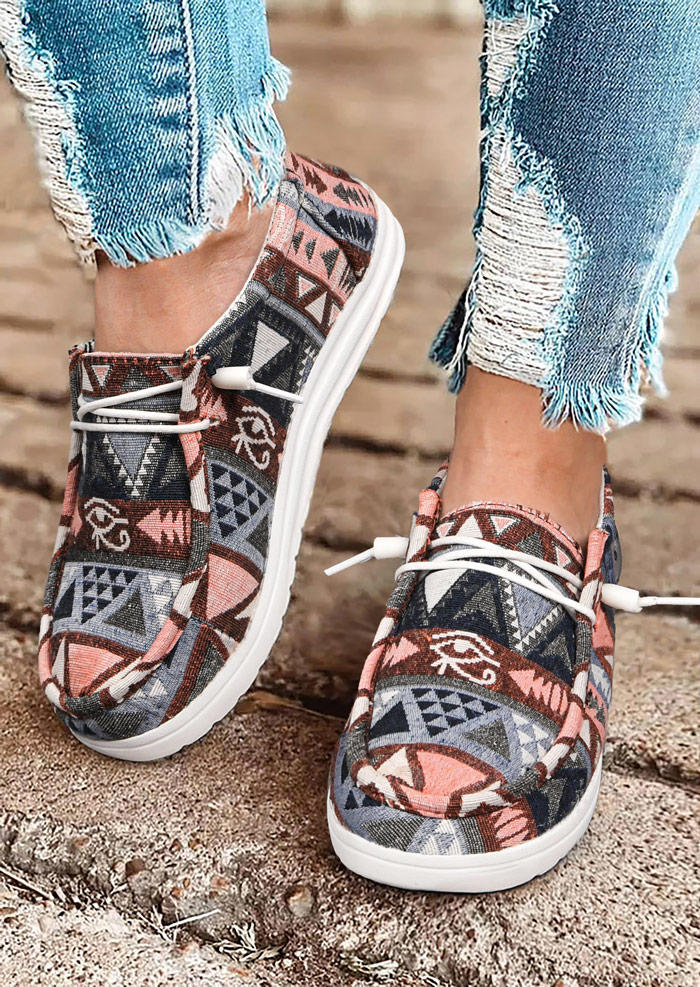 Aztec Geometric Lace Up Sneakers, Multicolor, 514715