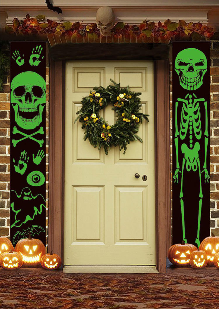 

Halloween Luminous Skeleton Outdoor Porch Banner, Black, 514853