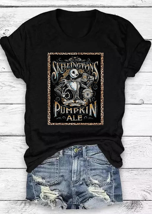

Halloween Skellington Pumpkin Skeleton T-Shirt Tee - Black, 514941